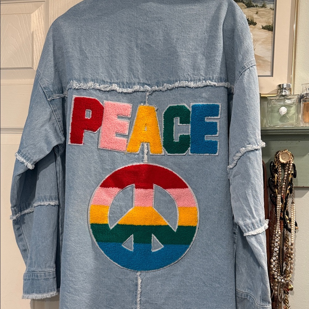 Denim Jacket oversized with Colorful Peace Design